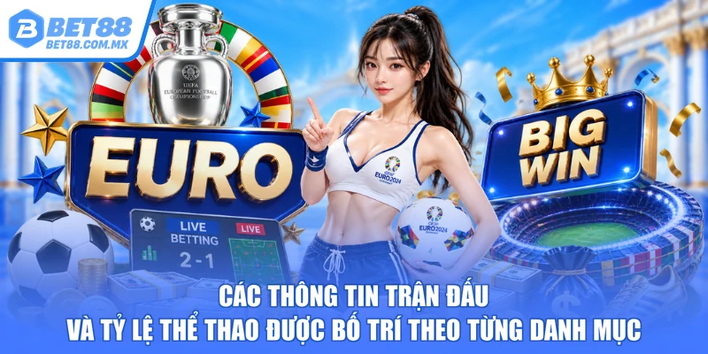 Các thông tin trận đấu và tỷ lệ thể thao được bố trí theo từng danh mục